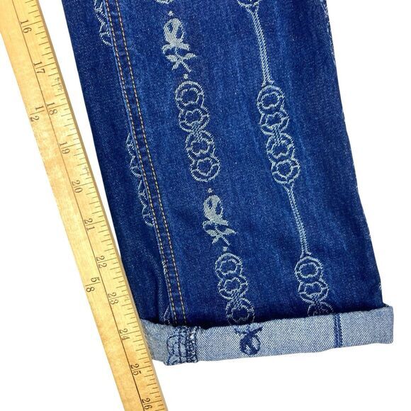 Tory Burch Jeans Womens 24 Blue Gemini Link Bloom Jacquard Rockabilly Denim Pant - Picture 13 of 16